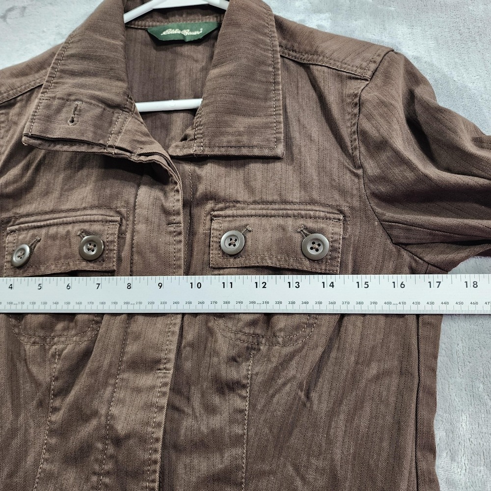 Vintage Eddie Bauer Jacket Womens XS Brown Herringbone Cotton Utility Military - Picture 10 of 13